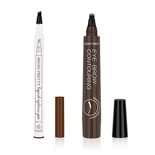 Ainviata 2pcs Waterproof Liquid Eyebrow Pencil w/Micro-Fork Tip Applicators, Microblading Eyebrow Pen Brown Eyebrow Tattoo Pen Creates Natural Makeup