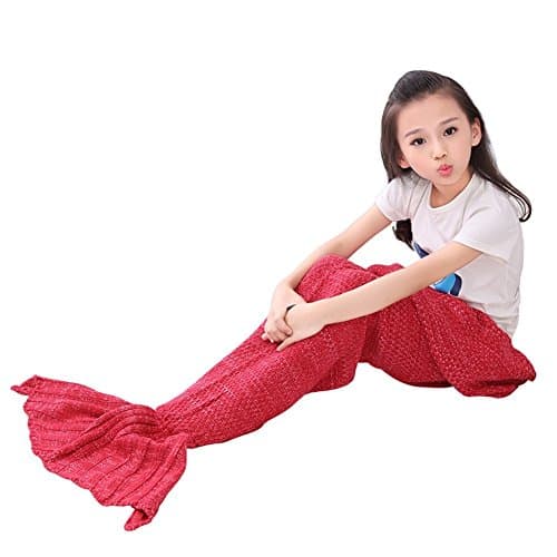 Roluck Mermaid Tail Blanket Handmade Warm Keeper Autumn Winter Blanket for Girls (Watermelon Red)