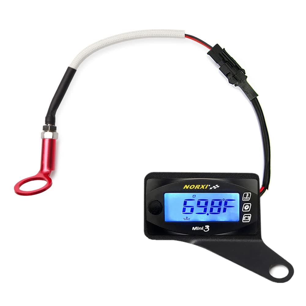 Universal 3in1 Multifunction Gauge (Cylinder Head Thermometer+Voltmeter+Timer) Fahrenheit/Celsius(℉/℃) Engine Temperature Gauge Digital Voltage Meter Clock Multimeter for Motorcycle Car (14mm, Right)