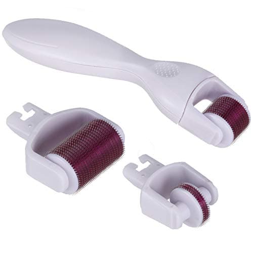 Derma Roller 3 Kits Cosmetic Microneedling Kit for Face 0.25mm - Microneedle Roller Microdermabrasion Device Tool 1200/600/120 Titanium Micro Needles (Purple)