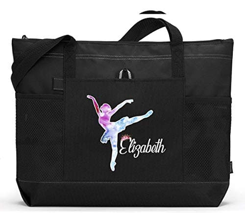 Ballerina/Ballet Personalized Tote with Mesh Pockets and Zippered Closure