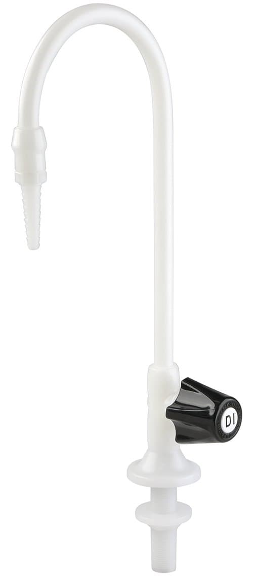 Natural Polypropylene Gooseneck (LG-DD-R2) Deionized Water Lab Faucet, Deck Mount, Metering Control Valve, Handle on Right