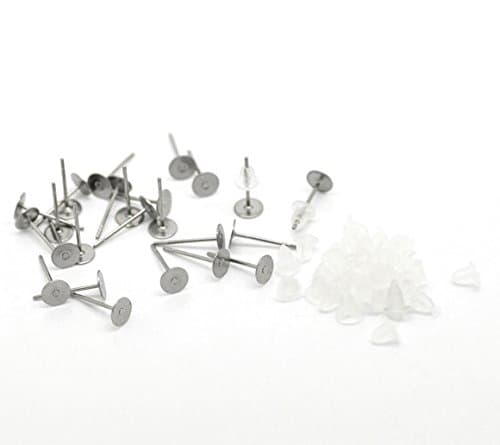 PEPPERLONELY Brand, 100 Pairs Stainless Steel Earring Post with Stoppers 12mm x 5mm(1/2" x1/4")