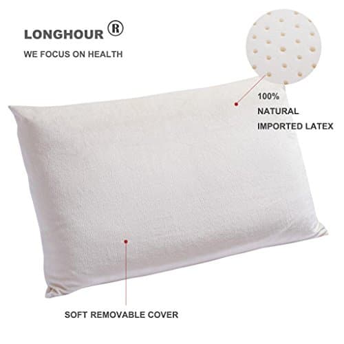 LONGHOUR174; Breathable Natural Latex Pillow with Soft Luxurious Velour Pillowcase, Standard Size