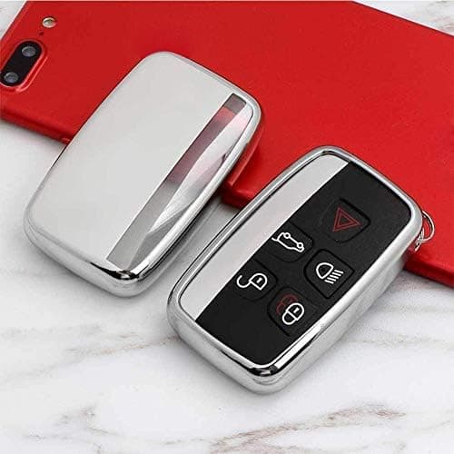 ALLBIZ Soft TPU Key Fob Cover Remote Control Premium Key Protection Case Compatible with Land Rover Discovery Sport Evoque Aurora Jaguar XF XJ XJL XEL XFL F-pace 5 Buttons (silver)