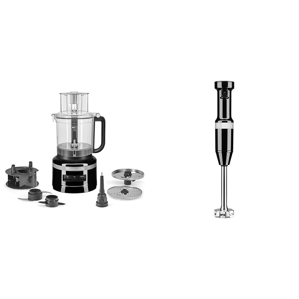 KitchenAid 13-Cup Food Processor, Onyx Black & Variable Speed Corded Hand Blender KHBV53, Onyx Black