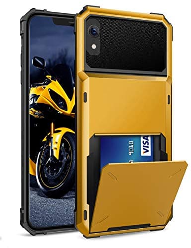 ELOVEN Case for iPhone XR Case Wallet with Card Holder Card Slot Hidden Credit Card ID Cover Shock Absorption Heavy Duty Drop Protection Rugged Bumper Protective Cover for Apple iPhone XR, Orange