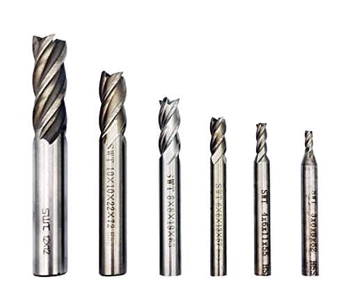 End Mill Bits, HSS CNC End Mill Cutter for Wood, Aluminum, Steel, Titanium, Straight 4 Flute Mill Bit Set of 6（3mm,4mm,6mm,8mm,10mm,12mm）