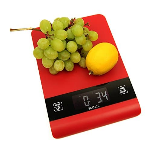Sarelle UltraThin Digital Food Scale 15lb/7kg Capacity, Red - Electronic Kitchen Scale with Extra Large LCD Display