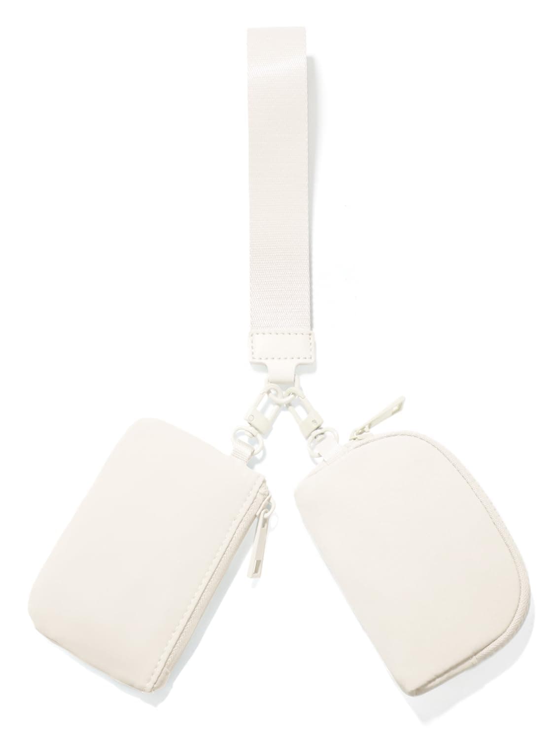 Mini Zip Around Wristlet Wallets for Women Small Portable Coin Purse Dual Pouch Keychain Wristlet Gifts for Women Travel Sports Outdoors (Beige)