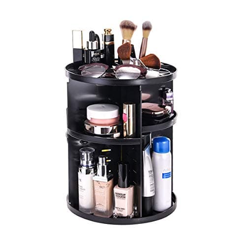 Psumeka 360 Degree Rotating Makeup Organizer,DIY Adjustable Cosmetic Storage,Detachable Carousel Spinning Holder,Multi-Function Makeup Brush Shelf,for Kitchen Dressingroom Bathroom Countertop,Black