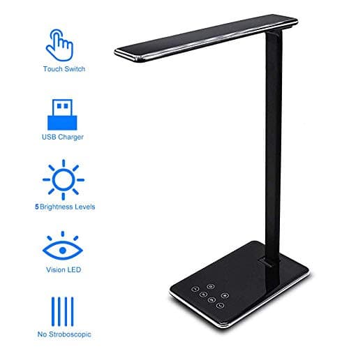 LED Desk Lamp,Portable Eye-care Table lamp with USB Charging Port, 4 Lighting Mode with 5 Brightness,Touch Control, 1H/2H Timing, 135° Rotating