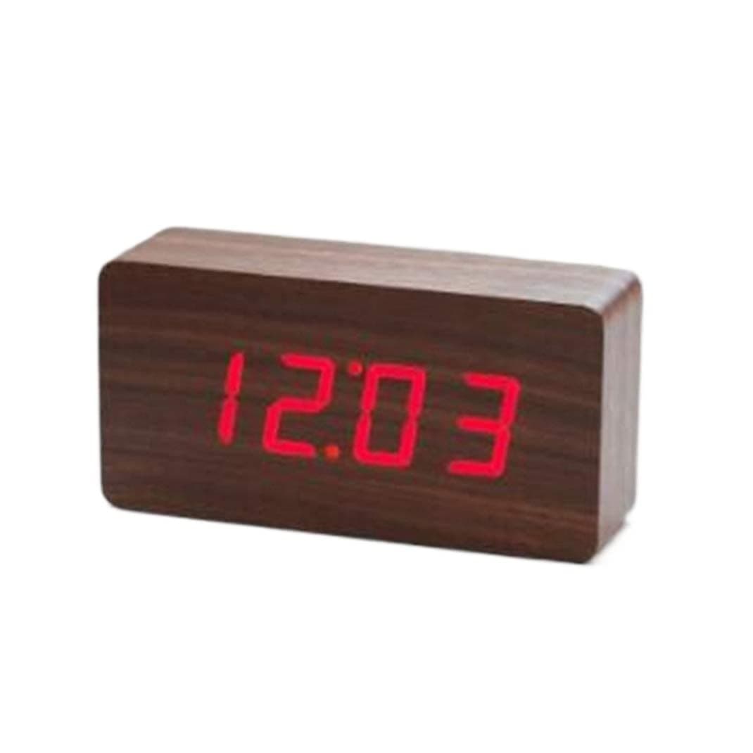 Eliveken LED Digitel Double Display Alarm Clock, Wooden Cubes Alarm Clock Wake Up Light, Date and Temperature Sound Control Desk Alarm Clock for Travel,Brown red Light(Color:Brown red light)