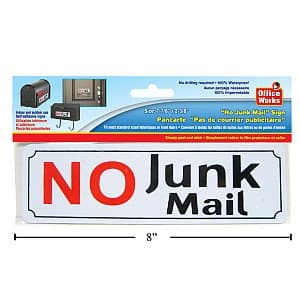 No Junk Mail Sign - 2.5 Inch x 8 Inch