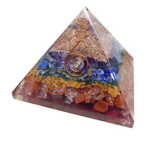Spiritual Elementz Reiki Charged Chakra Healing 7 Chakra Orgone Pyramid (3 Inch) with Clear Crystal Gemstone Copper Metal (Seven Layers of Aura)