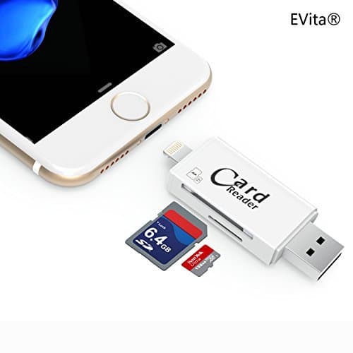 EVita Lightning to SD Card Camera Reader Adapter, SD Card TF Card 2 in 1 with USB 3.0/2.0 for Apple iPhone 5/5S/6/6S/SE/7/7 Plus/8 and iPad(White)