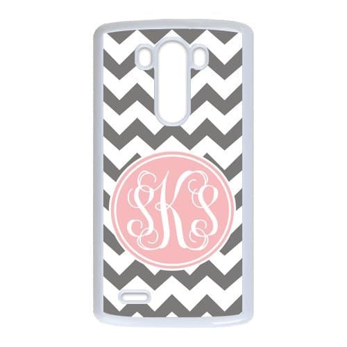 Gray Chevron Zigzags & Light Pink Circle Monogram Personalized Custom Best Plastic Case for LG G3 ,Black or White for Choice Wireless Phone Accessory