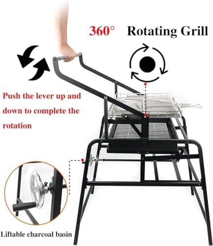 Falluk bbq grill charcoal, 360° Rotating Charcoal Grill for Picnic and Camping, Lamb Skewer Outdoor BBQ Grill Hold Food in Place Saves Outdoor Backyard, Patio and Parties, Black