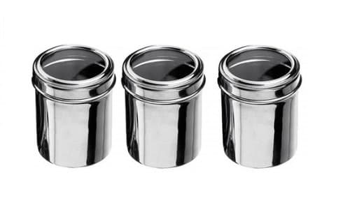 Set Of 3 Storage Jars Mirror Polished Stainless Steel With Clear Lid - Ideal Storage Canisters for Tea, Coffee & Sugar or Dried Food Stuff