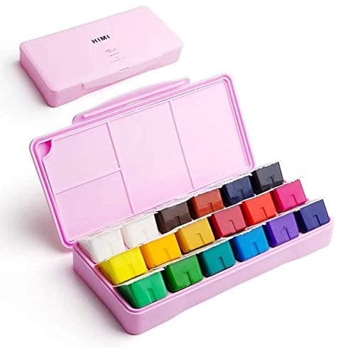 HIMI Gouache Paint Set，18 Colors x 30ml Unique Jelly Cup Design, Portable Case with Palette for Artists, Students, Gouache Watercolor Painting (Pink)