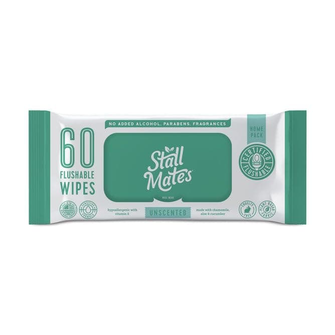 - 60-Wipe Home Pack: Flushable, Hypoallergenic Moist Wipes, Unscented with Vitamin-E & Aloe