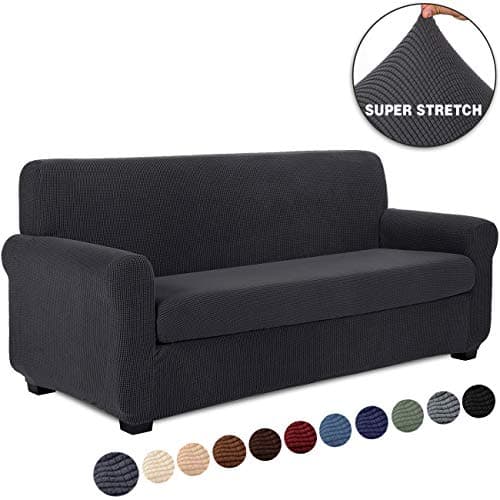 TIANSHU 2 Piece Sofa Slipcover, Stretch 3 Cushion Couch Cover for Sofa, Stylish Jacquard Furniture Covers (Sofa, Gray)