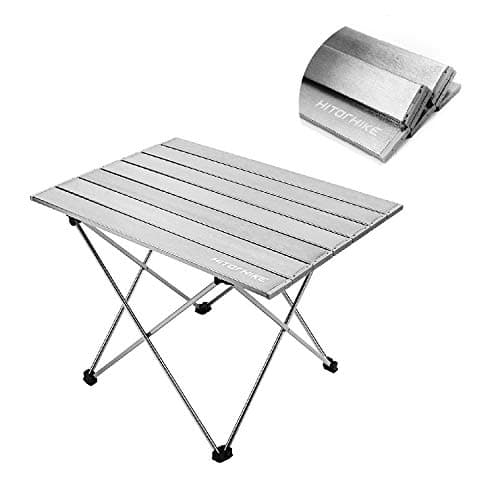 HITORHIKECamping Tables with Aluminum Table Top Ultralight Camp Table with Carry Bag for Indoor, Outdoor, Backpacking, BBQ, Beach, Hiking, Travel, Fishing