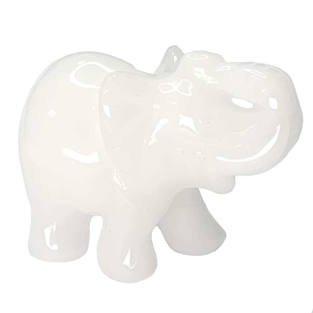 White Jade Elephant Gemstone Figurines Hand Carved Pocket Statue Healing Crystals Good Luck for Home Decor 1.5 inches