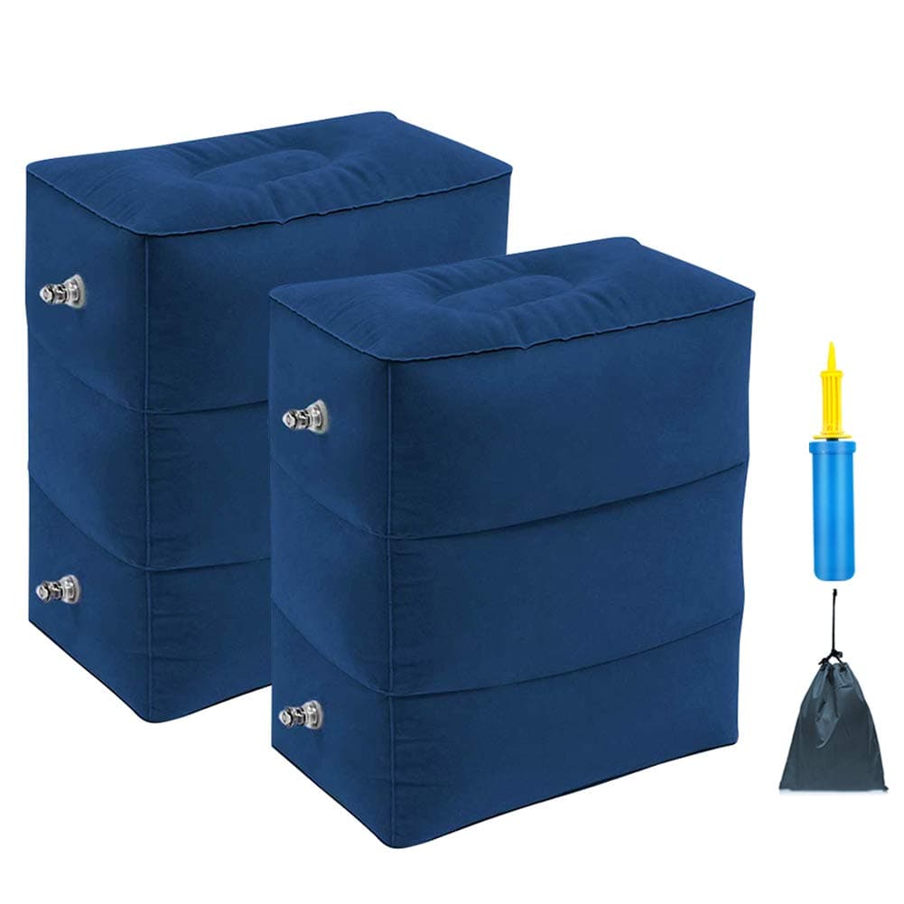 Travel Foot Rest Pillow, Portable Inflatable with Double Hand Pump Adjustable Three Layers Height Pillow for Foot Rest on Airplanes,Cars,Buses,Trains,Office to Sleep on Long Trip