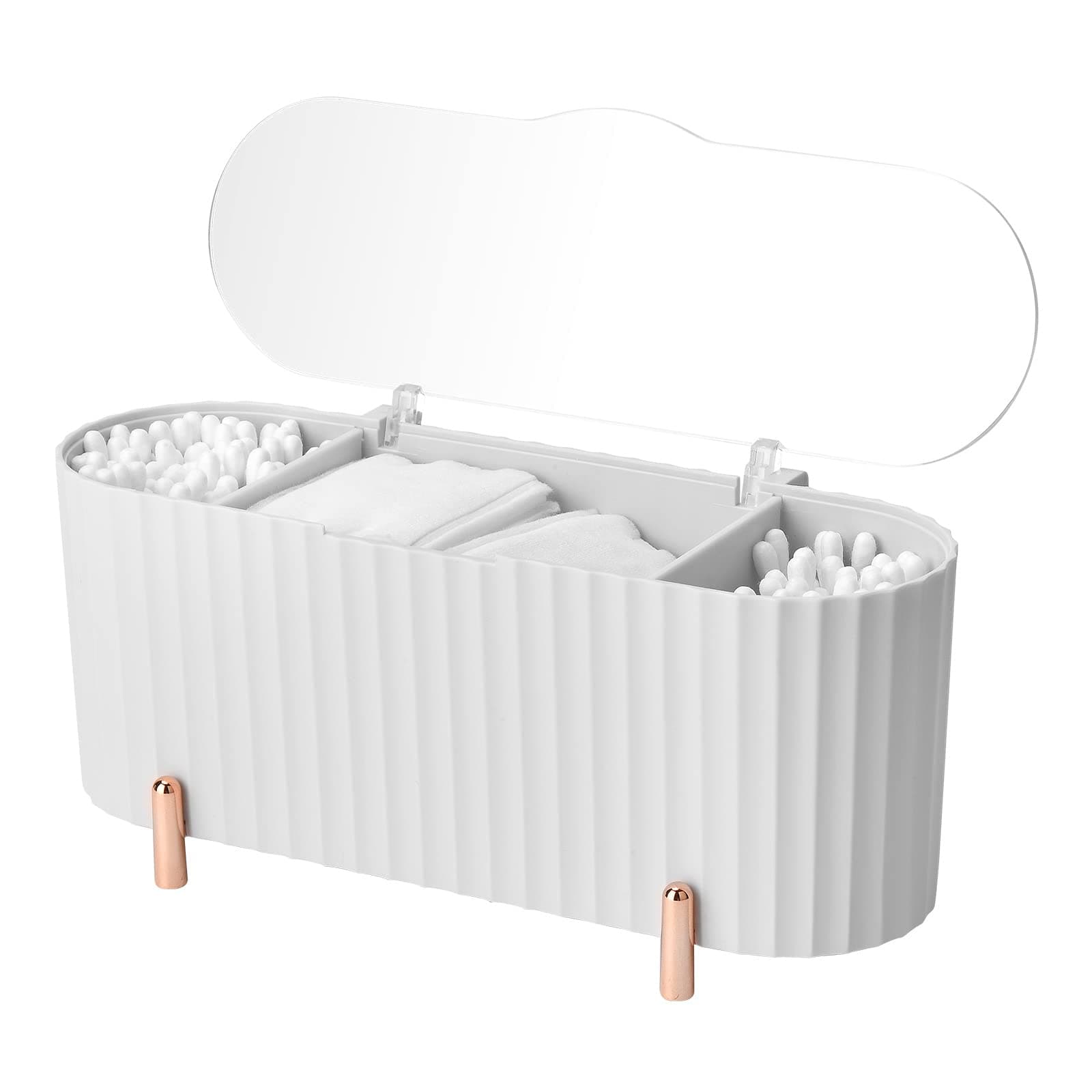 Makeup Pads Container, Cotton Swab Holder, Cotton Ball Canister, Cotton Pad Holder Dispenser, Cotton Pad Storage, 3 Compartments ABS with Lid for Bedroom Bathroom Dressing Table