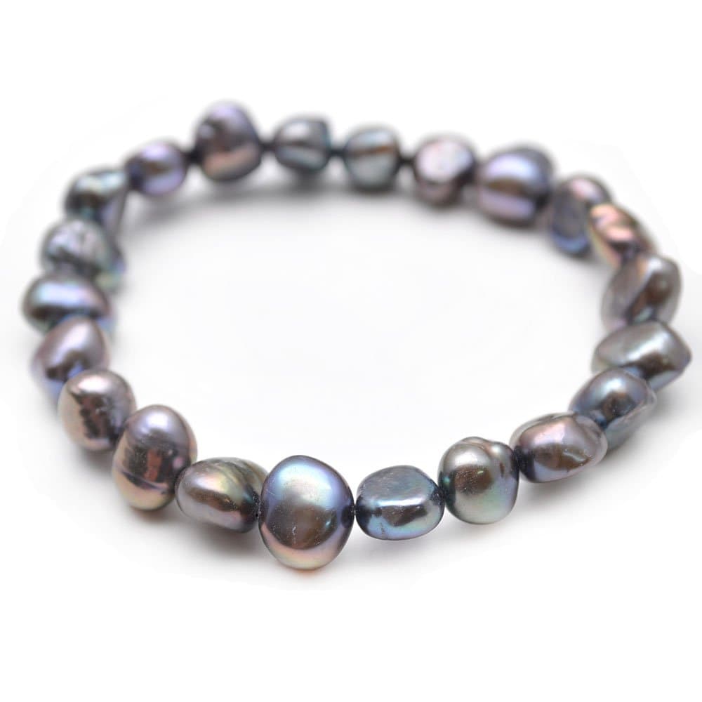 Cultured Fresh Water Pearl Flat Oval Beads Stretch Bracelet Fashion Woman Jewelry