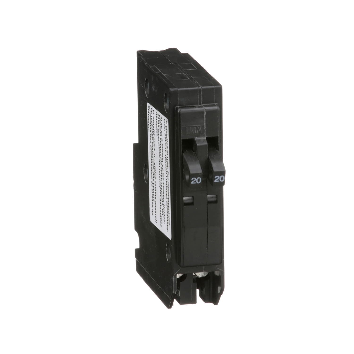 Square D - Tandem mini Circuit Breaker, QO, 2 x 1 Pole at 20A, 120/240VAC, 10kA, Plug in Mount, Clam Pack - QO2020C
