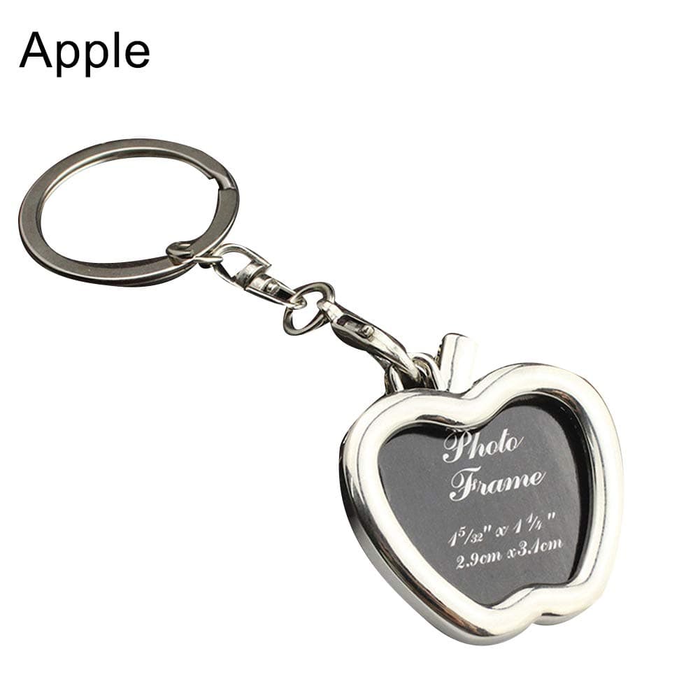 Creative DIY Metal Photo Frame Picture Holder Car Key Chain Pendant Useful Keyring Gift - Rectangle/Square/Heart/Apple-Shaped is Available Apple
