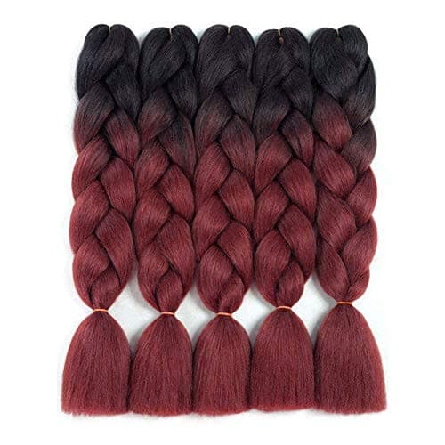 Ombre Kanekalon Braiding Hair Extensions 5Pcs/Lot 24" Ombre Jumbo Braiding Hair (Black-Burgundy)