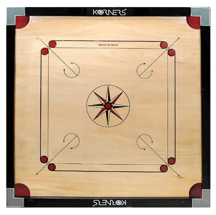 KORNERS Large 32 Inches Pure Wooden Carrom Board with Coins, Striker & Powder