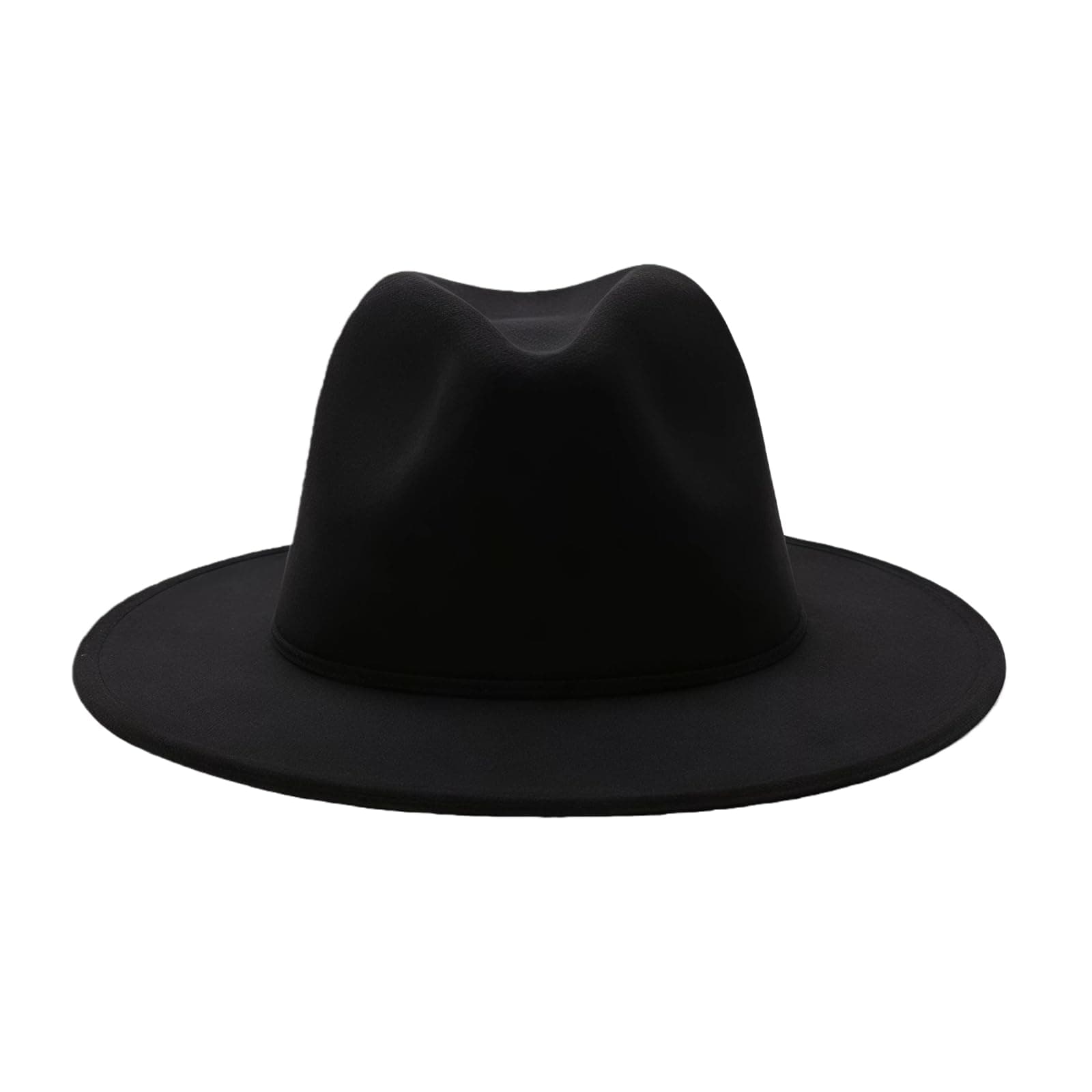 Women's Black Elegant Wide Brim Fedora Flat Panama Hat Cap