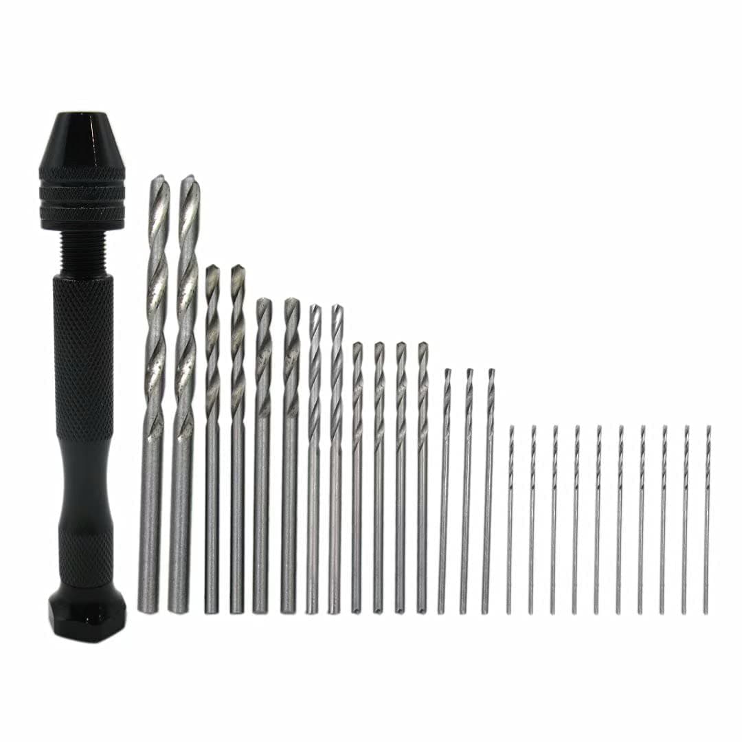 JRSAUTO25Pcs Twist Drill Bits + 1Pcs Hand Drill Set Small Manual Keyless Chuck Pin Vise Rotary