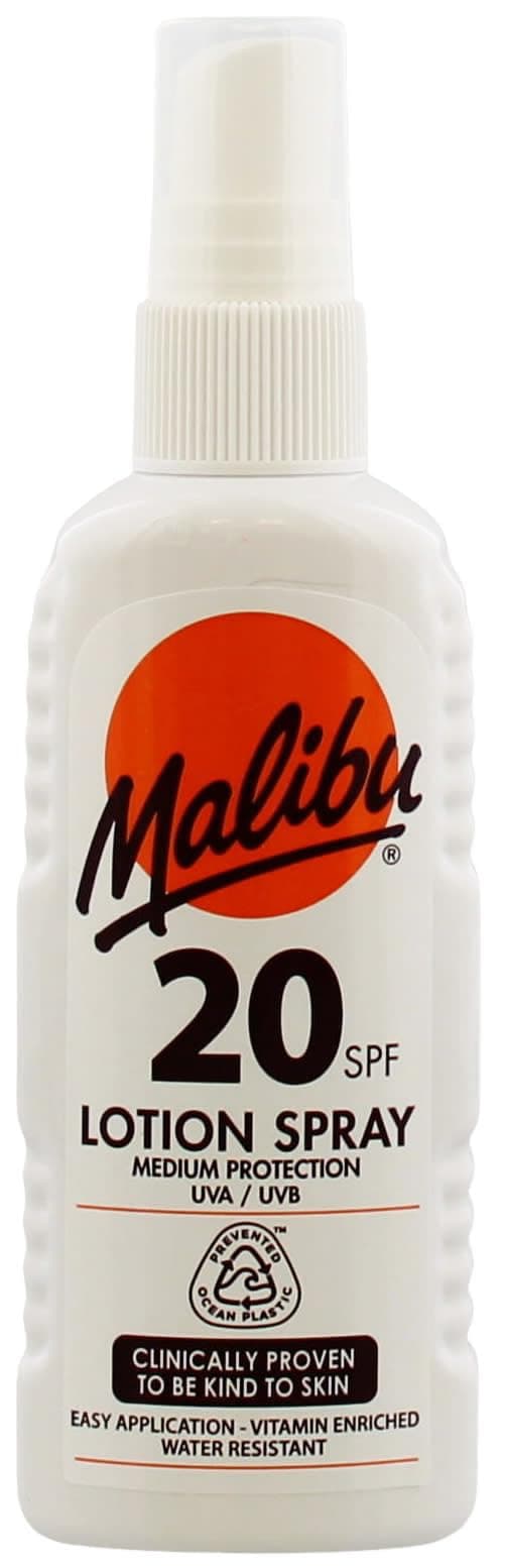 Malibu Sun SPF 20 Lotion Spray, Medium Protection Sun Cream, Water Resistant, Vitamin Enriched, with Shea Butter Extract, 100ml