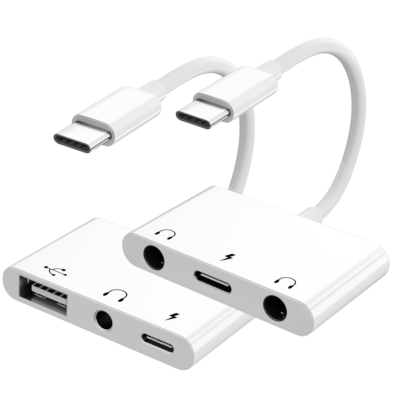 USB C to 3.5mm Audio Adapter, 3 in 1 Aux to USB C Headphone Splitter and 3 in 1 USB C to USB Adapter with 3.5mm Headphone Audio Jack and Fast Charging Port, USB-C Splitter