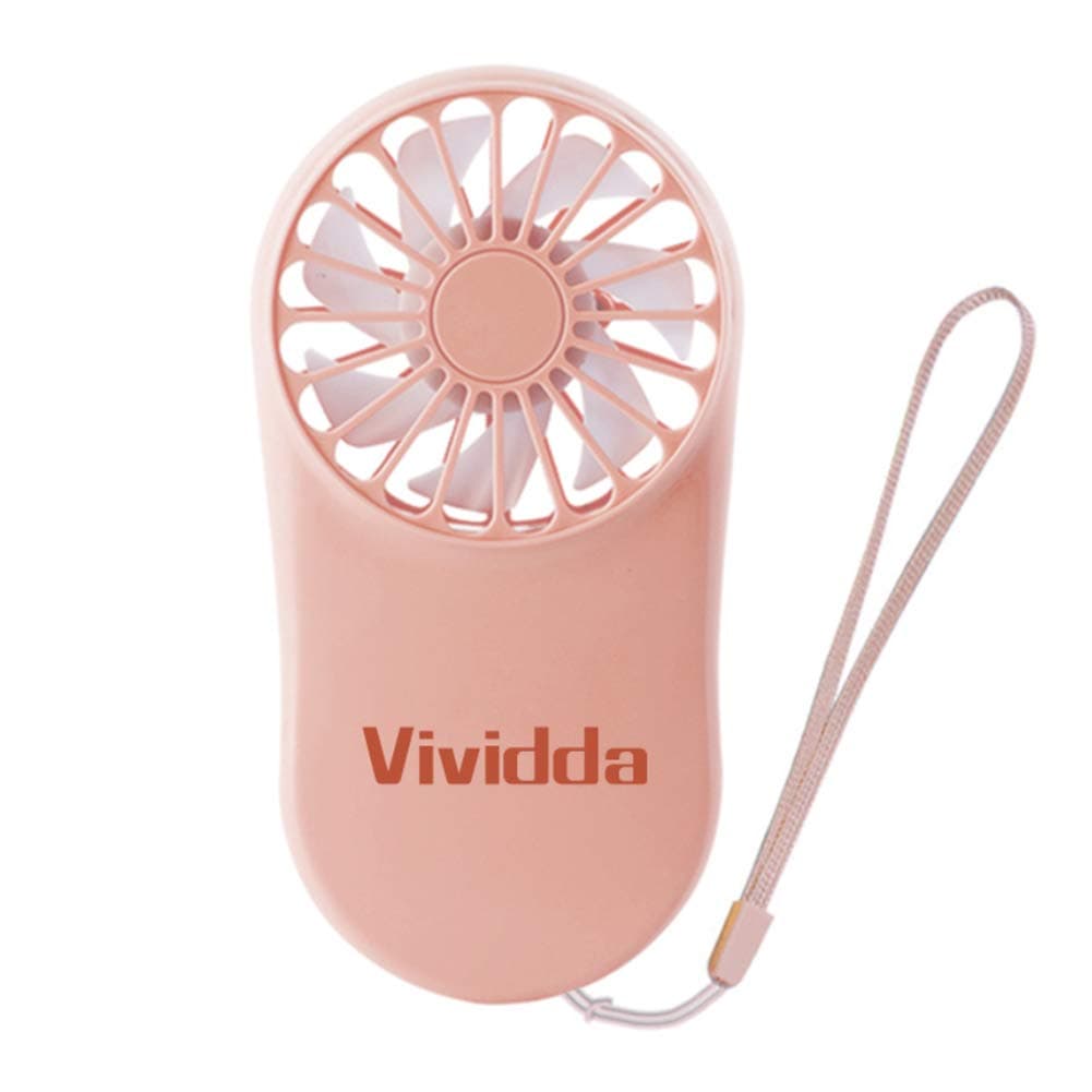 Vividda Portable Mini USB Fan Silent Hand Held Fans Battery Operated Rechargeable Hand Fan, 3 Speeds Light Electric USB Cooling Fan for Home Office Travel and Outdoor (Pink)