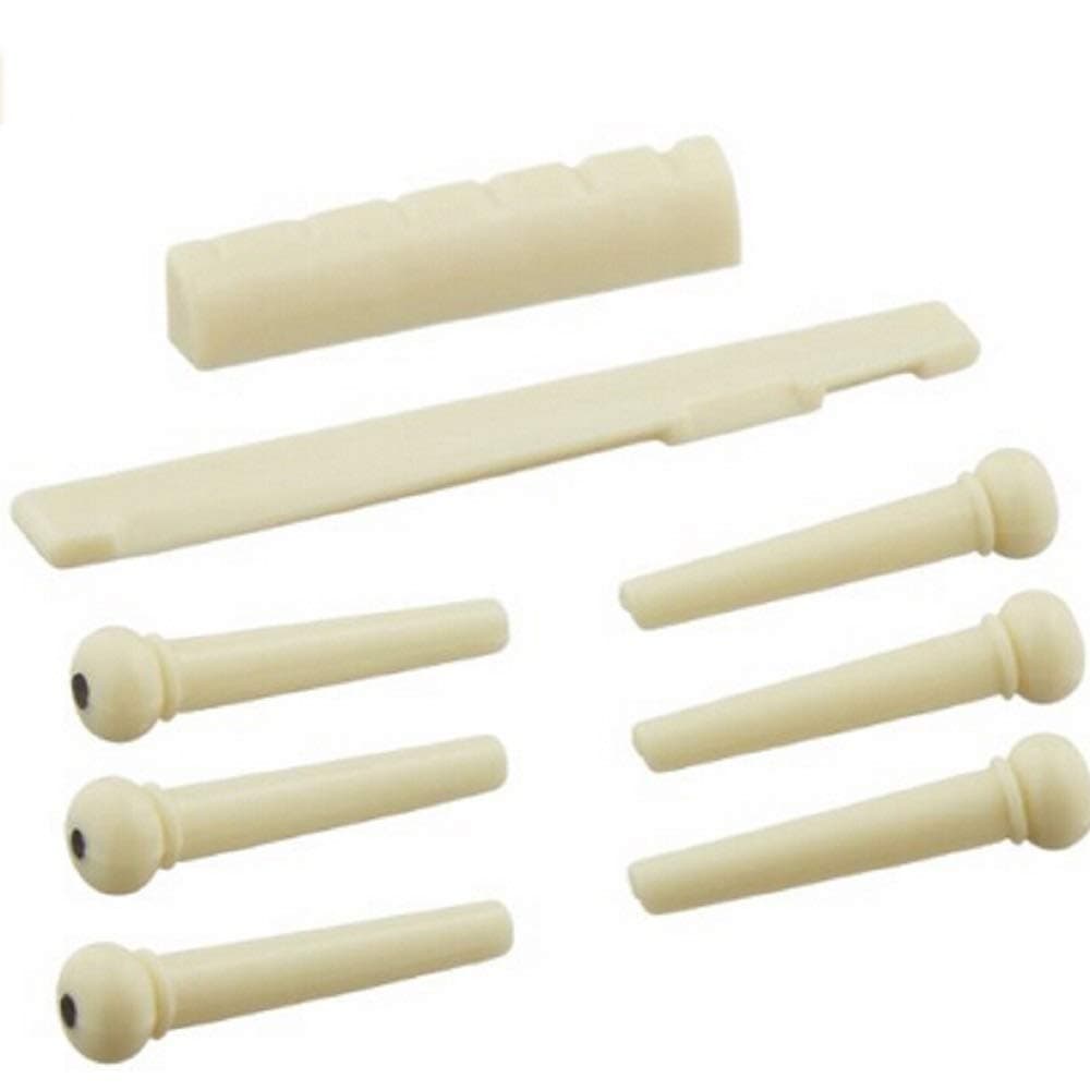 Tiswell 1set of Acoustic Guitar Bridge Pins & Saddle & Nut