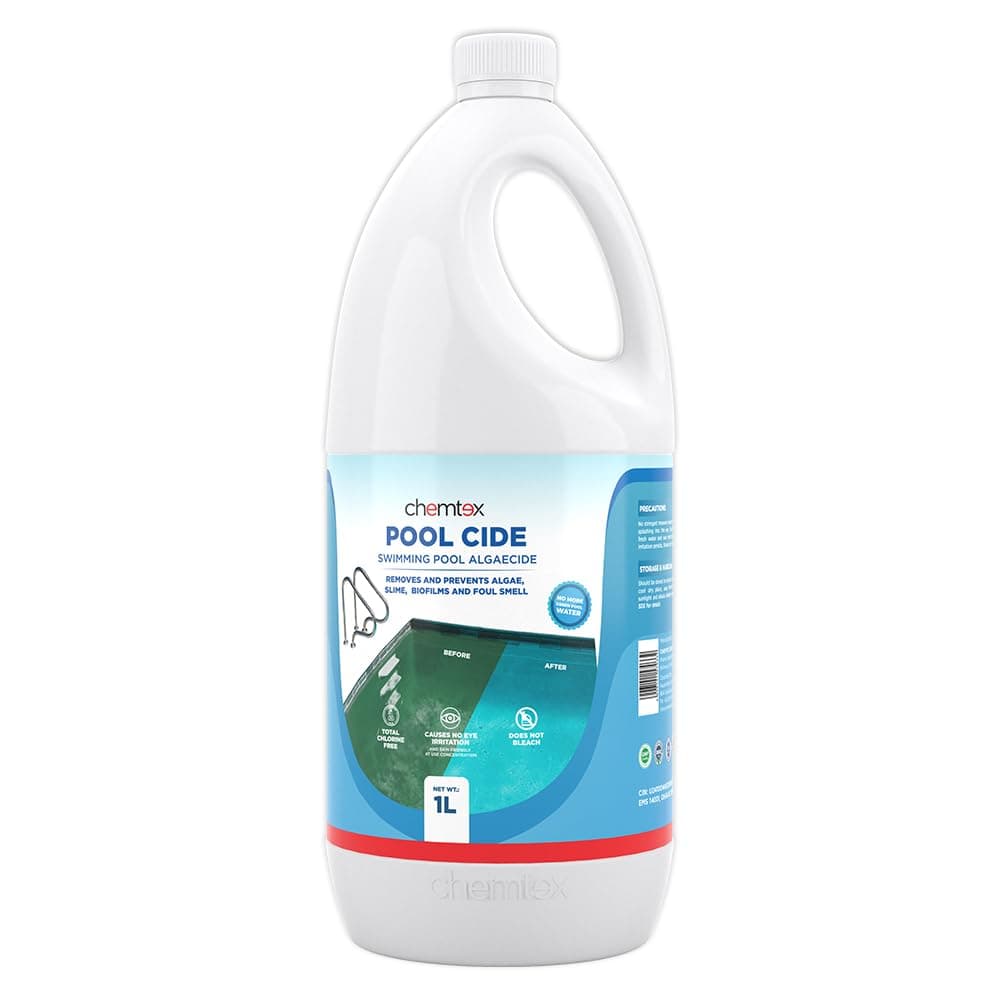 - Chemtex Pool Cide | Swimming Pool Water Algaecide | Removes Green, Black, Mustard Algae (1L)