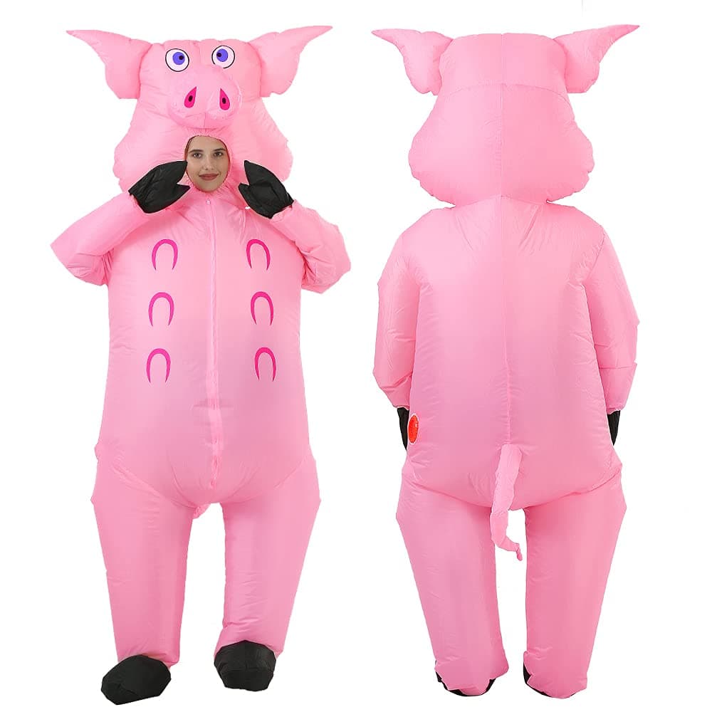 Inflatable Pig Costume Adult Blow up Pink Pig Full Body Suit Fancy Dress for Adult Halloween Costumes(1Pcs)