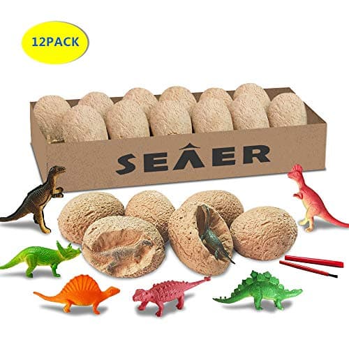 SEAER Dinosaur Toys, 12 Unique Dinosaur Eggs, Dino Egg Dig Kit Kids Gifts, Dinosaur Fossil Excavation Eggs Kit, Easter Archaeology Science STEM Kids Toys for Age 6 + Years Old Boys Girls Gifts