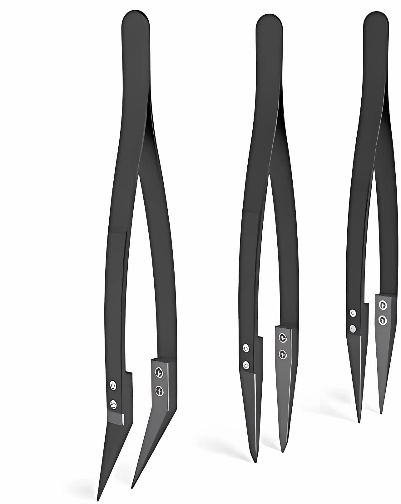UETECH Black Ceramic Tweezers Set - Antistatic,Anticorrosion,Antimagnetic,Highly Heat Resistant up to 3000F(3Pack)