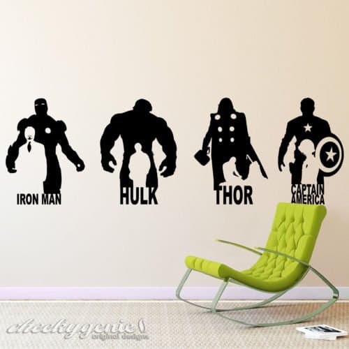 Marvel Avengers: Iron Man Hulk Thor Captain America Vinyl Wall Art Sticker DecalSmall- 30cm x 10cm -Black