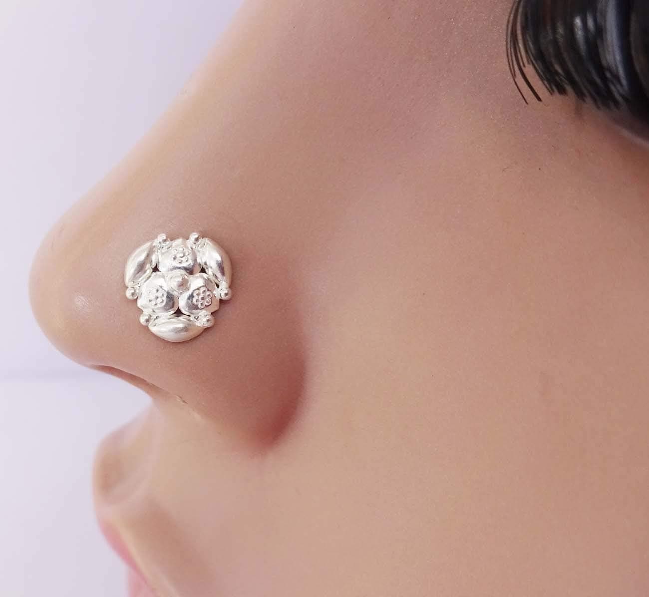 Valentine's day sale,Maharasthrian Nose Stud,18g Nose Bone,Body Jewelry,Unique Nose Stud,Ethnic Nose Piercing,Flower Nose Stud,Sterling Silver Nose Screw,Indian Nose Stud,Silver Nose Stud(TEJ831)