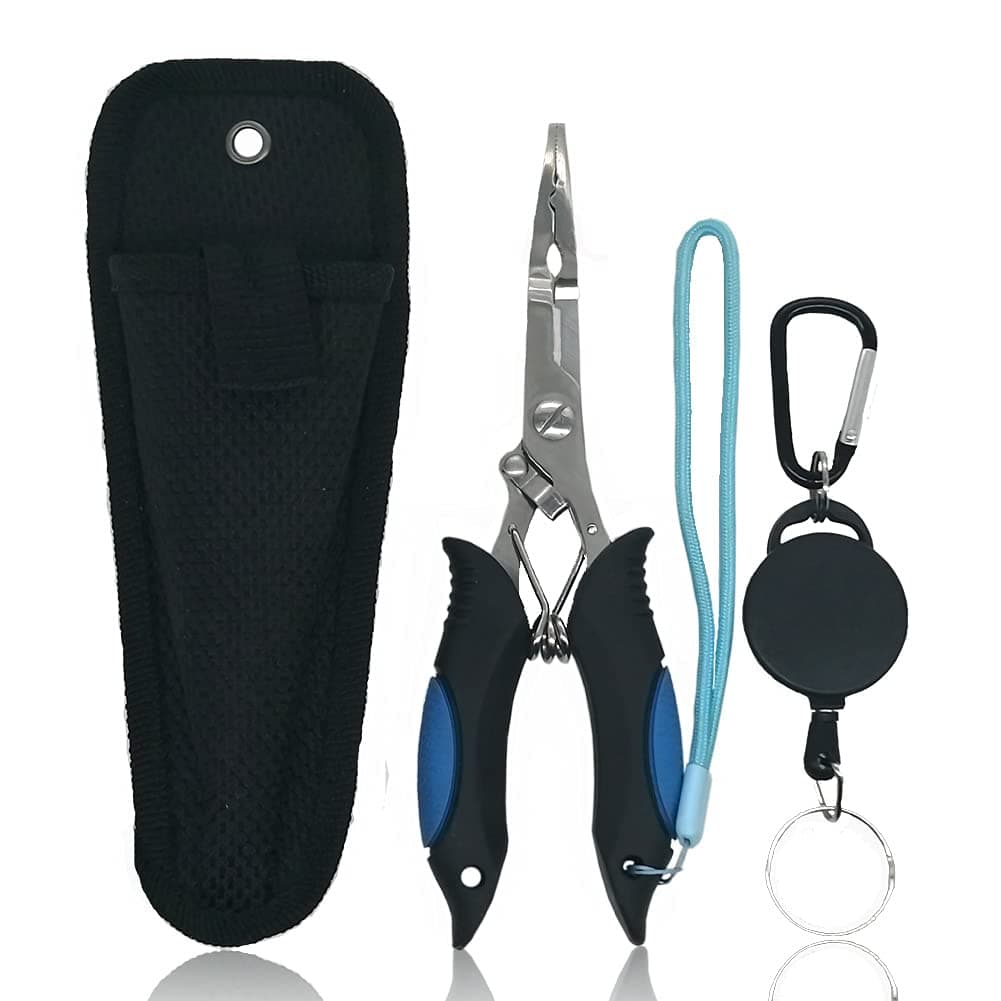 Stainless Steel Fishing Pliers - Needle Nose Plier for Cutting Fishing Line, Multitool Pliers with Sheath and Telescopic Lanyard | Fishing Tools