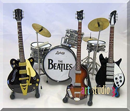 BEATLES SET Miniature Guitar Drumset JOHN, GEORGE, PAUL, RINGO