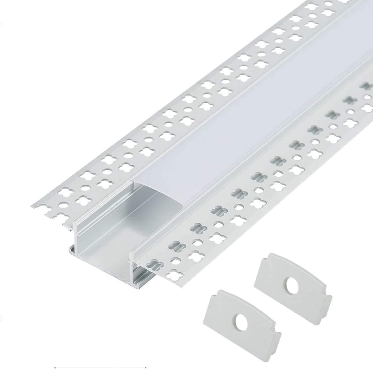 Plaster-in LED Aluminum Profile 6-Pack 3.3ft/1m with Flange for LED Strip, Drywall Aluminum Channel with Clip-in Diffuser and End Caps
